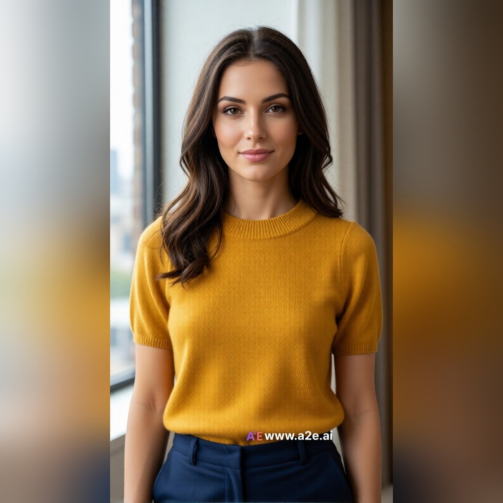 French Connection Mustard Short-Sleeve Turtleneck Sweater
